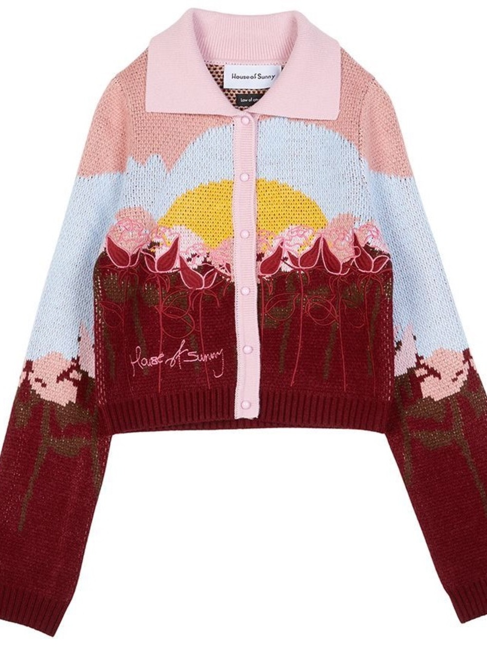 House of Sunny Pink & Burgundy Floral Knit Cardigan